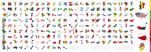 Maps with the effect of a waving flag, maps of the world.