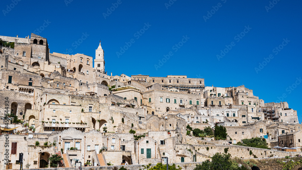 View of the historic center of Matera, Sassi. Basilicata. Italy.