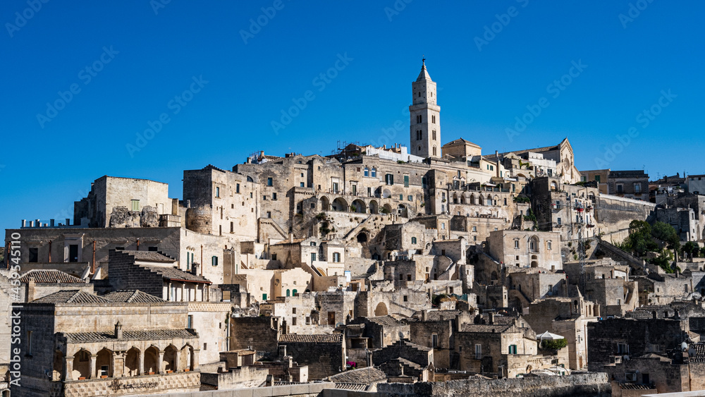 View of the historic center of Matera, Sassi. Basilicata. Italy.