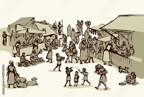 Old eastern market. Vector drawing