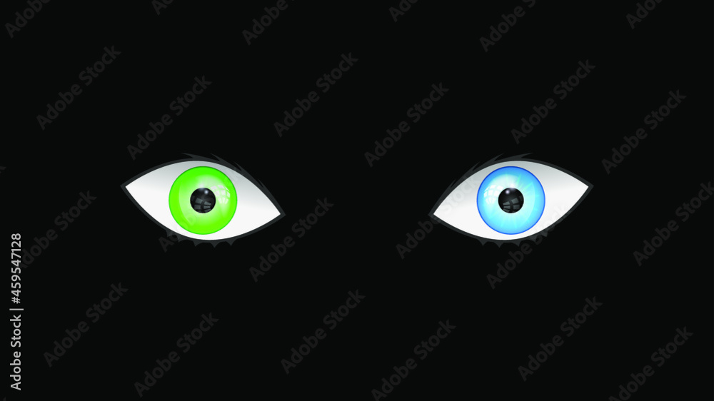 Two Eyes With Different Colors Eyes On Dark Background Disease Heterochromia Concept Vector Design Style