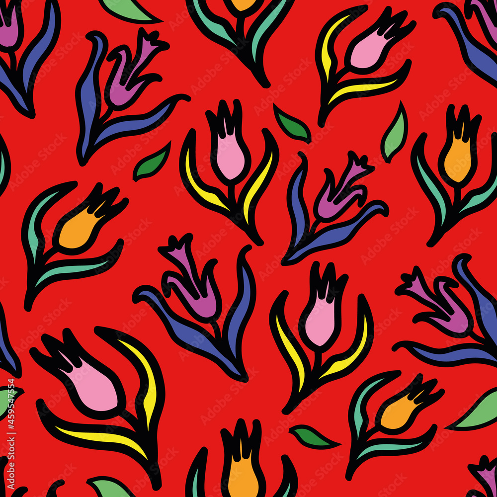 Vector Red Turkish Tulips Flowers background pattern Vector Red Turkish Tulips Flowers background pattern
