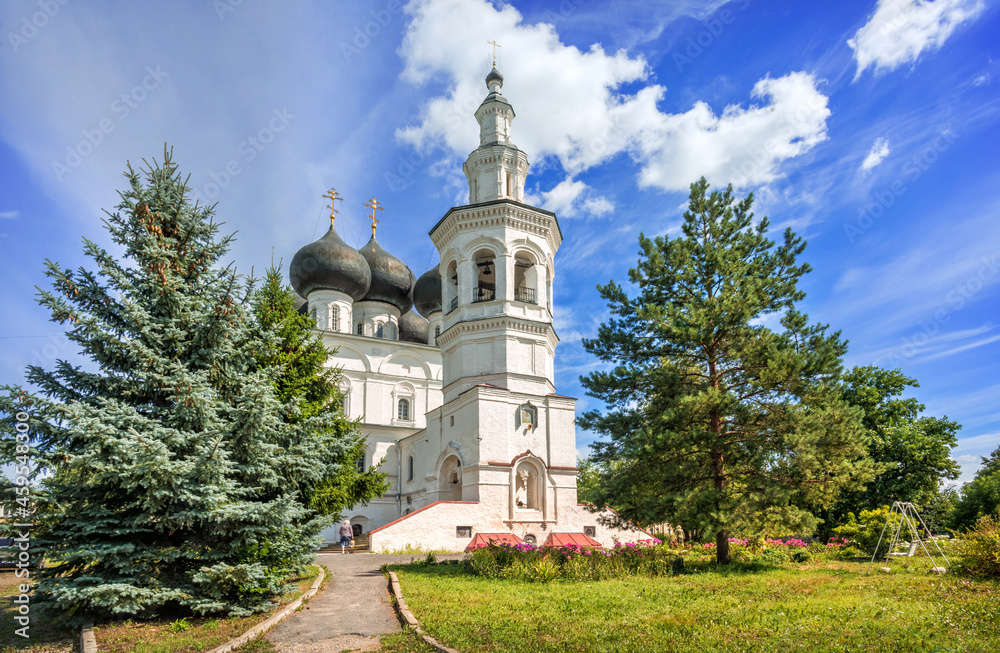 Nikolskaya church and flowers in Vologda on a summer sunny day