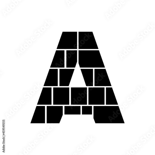 Letter A mask area. Alphabet-letter photo collage frames template. Family photo collage frames template for interior design. Vector collage layout for photo montage. Wall family template.
