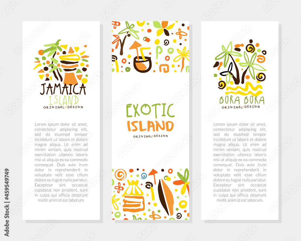 Fototapeta premium Trip to Exotic Island Original Hand Drawn Design for Summer Beach Tourism Vector Template