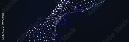 Cryptocurrency fintech network blockchain and programming concept. Technology HUD Element. Connecting dots and lines. digital background with particles.