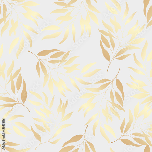 Seamless pattern golden leaves on a white background. Vector illustration.