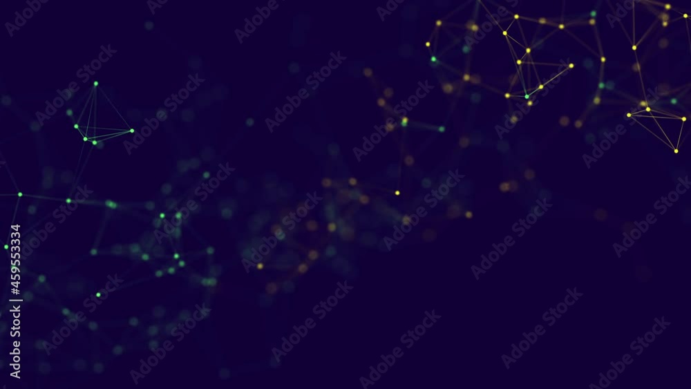 Digital looped color background of green and yellow dots connected by lines plexus effect. Digital looped color background of green and yellow dots connected by lines plexus effect.
