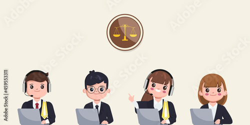 Lawyers Online character set. Thai lawyer cartoon legal advice online.