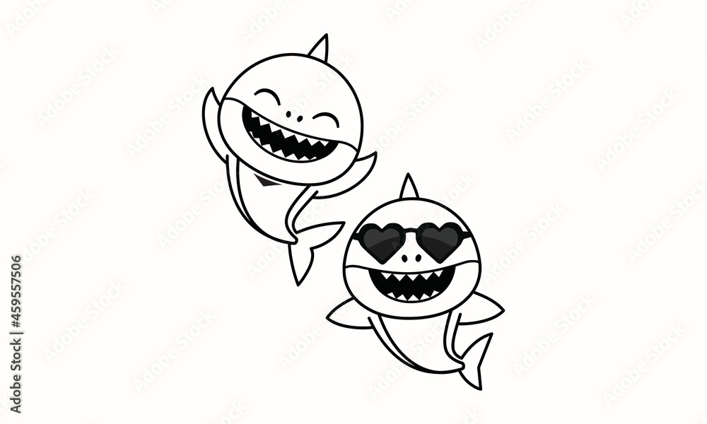 Baby Shark Coloring Page For Kids Stock Vector | Adobe Stock