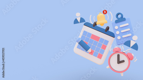 Business appointment with user profile,notification,checklist,alarm clock and calendar icon flying around.3d illustration and rendering.