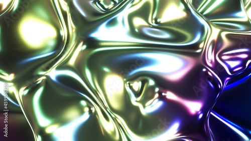 Realistic 3D illustration of the iridescent metallic abstract rendered as background
