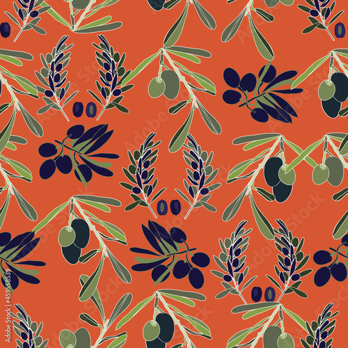 seamless pattern with oliva and leaves