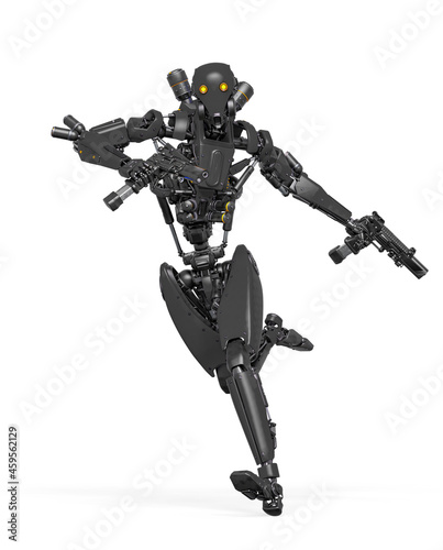 droid soldier is running fast in action and holding a pistol