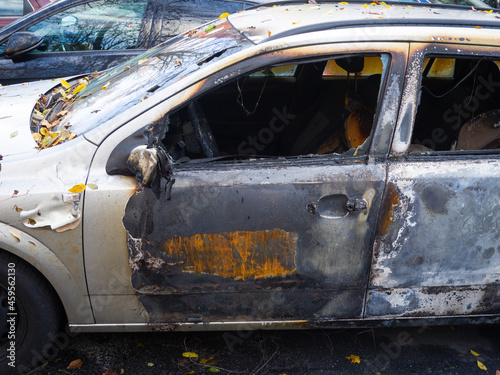 Destroyed burnt out car