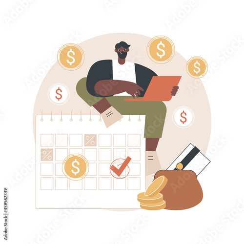 Early payment discount abstract concept vector illustration. Prompt payment cash discount, pay early pay less, customer loyalty, sales invoice, credit line, bank overdraft fee abstract metaphor.