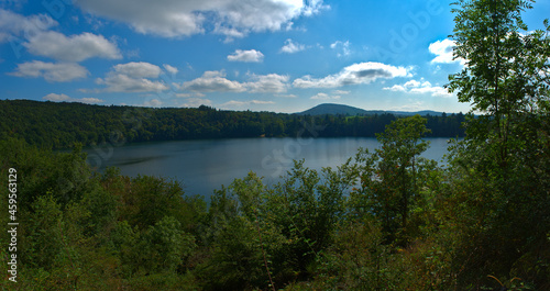 Panoramic view of the gour de Tazenat  volcanic lake of Auvergne in Charbonni  res-les-vieilles