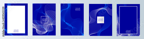 Luxury cover design set with blue line pattern curves. Modern premium vector hi-tech technology  background for web, flyer, business layout, certificate, digital brochure template.