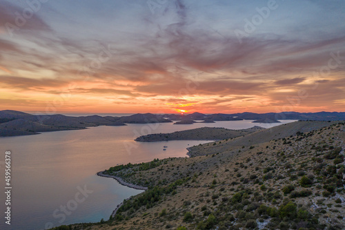 Croatia - Zut Island landscape from drone view at sunset