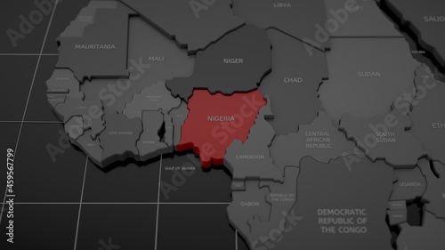 Highlighted by red Nigeria on gray world map