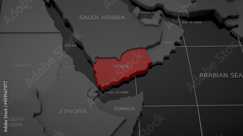 Highlighted by red Yemen on gray world map photo