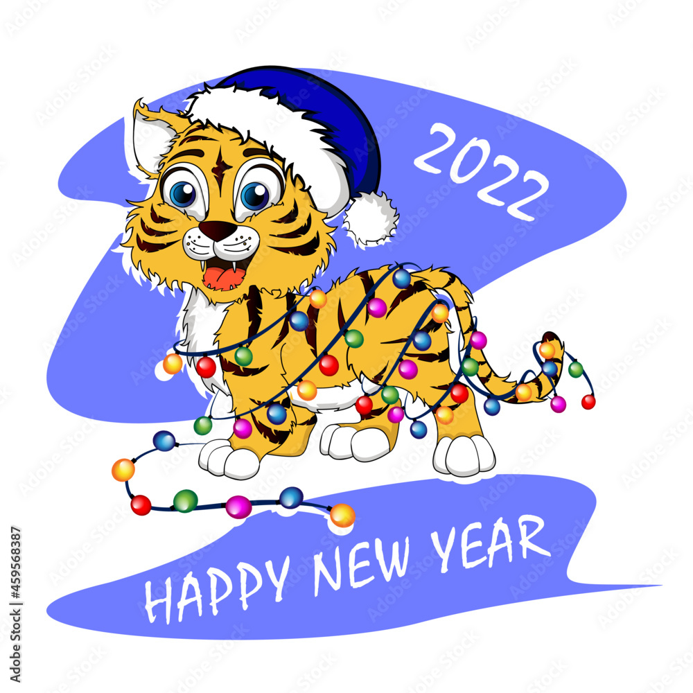 New Year's tiger 2022, illustration of a tiger, New Year's card New Year's tiger 2022, illustration of a tiger, New Year's card