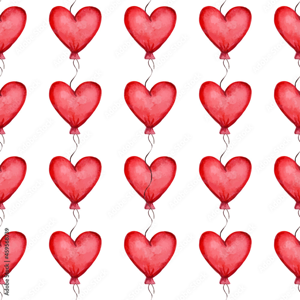 Seamless pattern with red heart shaped balloons. Valentines Day Pattern. Vector illustration 