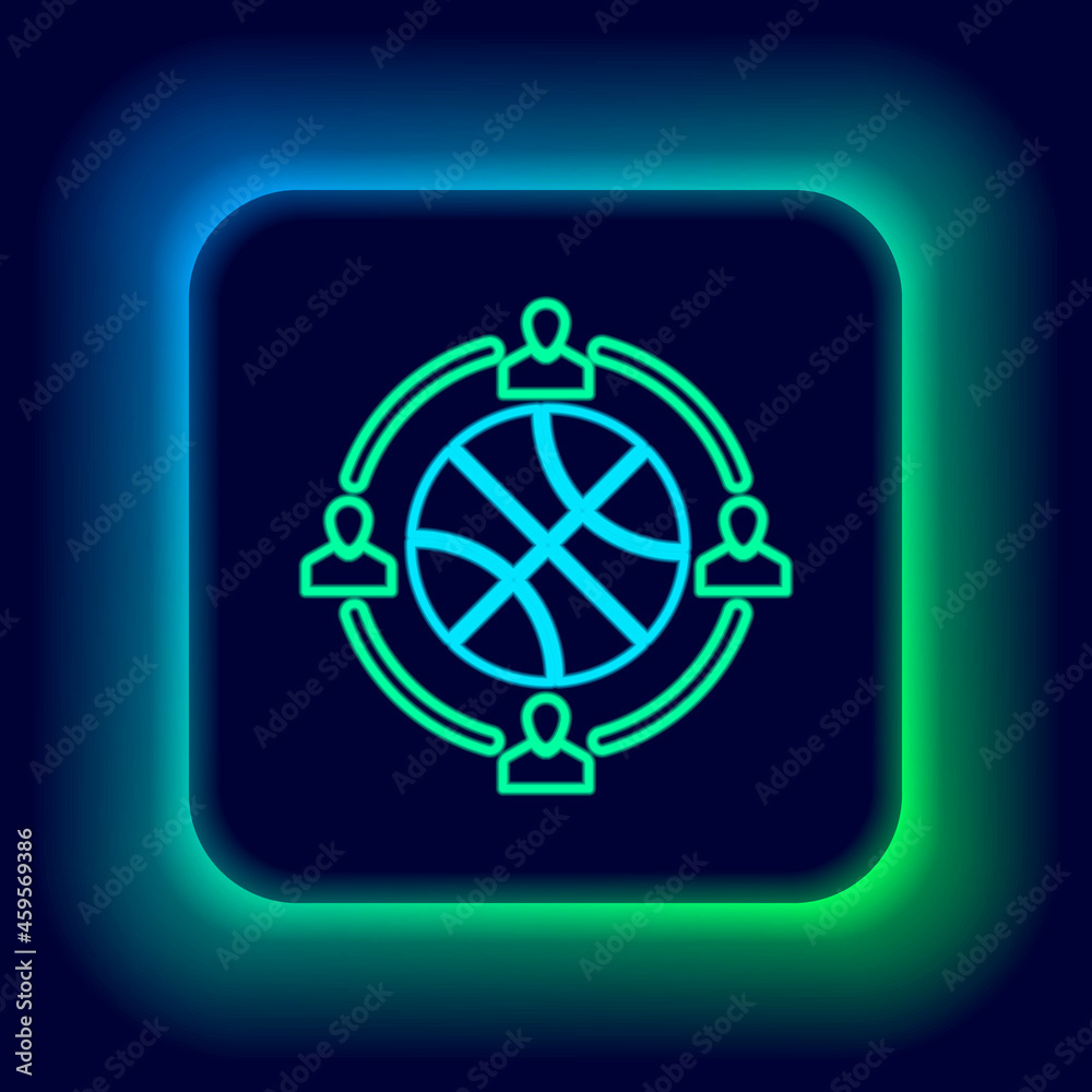 Glowing neon line Basketball match on tv program icon isolated on black background. Colorful outline concept. Vector Glowing neon line Basketball match on tv program icon isolated on black background. Colorful outline concept. Vector