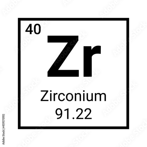 Zirconium chemistry element icon symbol. Chemical education zirconium atom sign photo