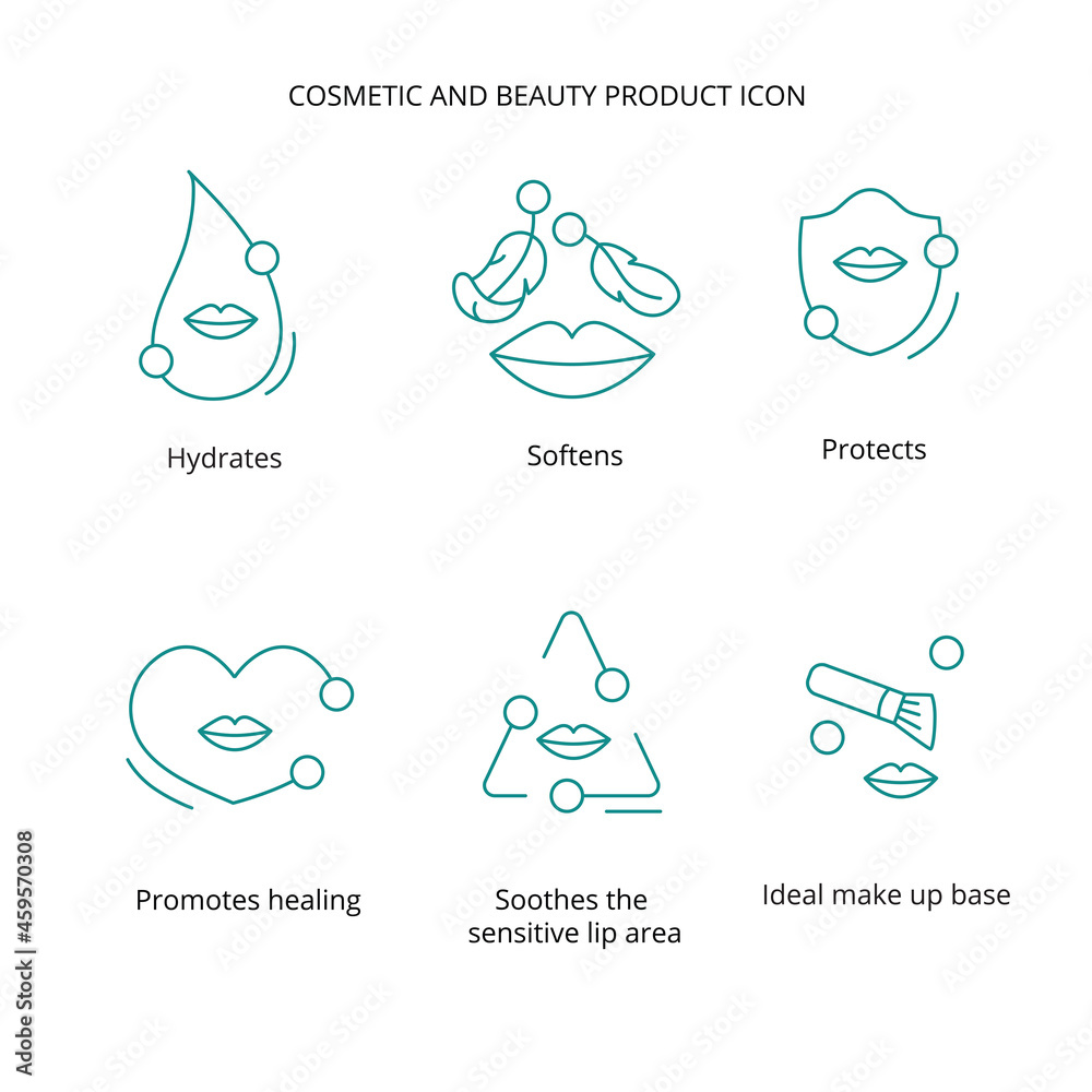 Lipstick, lip cream, mask cosmetic and beauty product icon set for web, packaging design. Vector stock illustration isolated on white background. EPS10