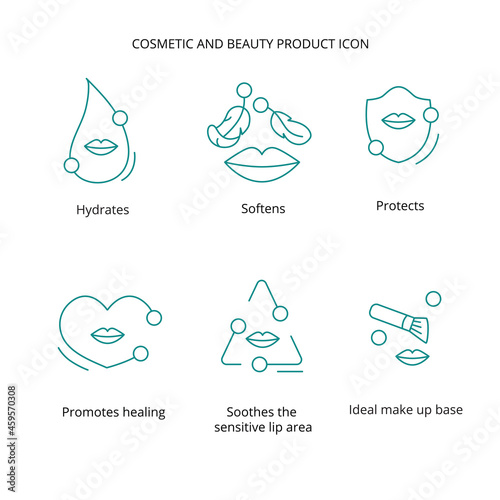 Lipstick, lip cream, mask cosmetic and beauty product icon set for web, packaging design. Vector stock illustration isolated on white background. EPS10