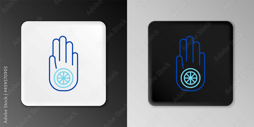 Line Symbol of Jainism or Jain Dharma icon isolated on grey background. Religious sign. Symbol of Ahimsa. Colorful outline concept. Vector Line Symbol of Jainism or Jain Dharma icon isolated on grey background. Religious sign. Symbol of Ahimsa. Colorful outline concept. Vector