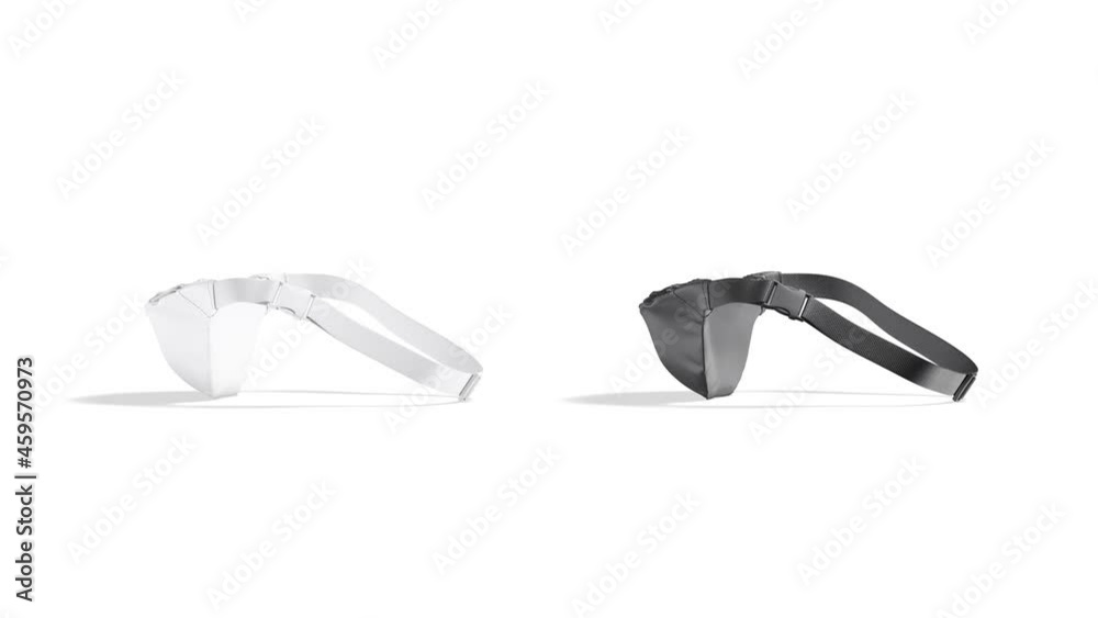Blank black and white waist bag mockup stand, looped rotation