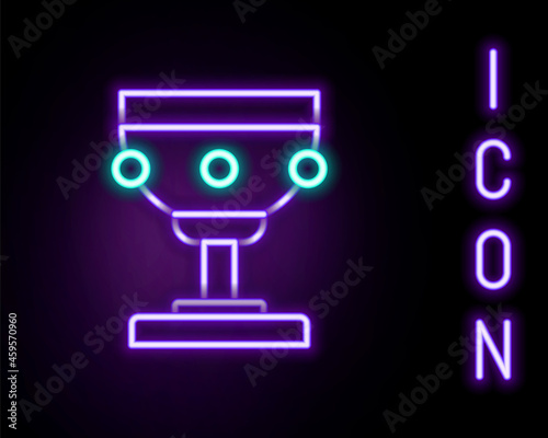 Glowing neon line Christian chalice icon isolated on black background. Christianity icon. Happy Easter. Colorful outline concept. Vector