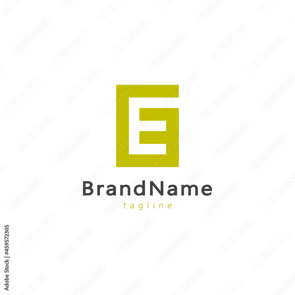 Fototapeta premium Initial Letter E Linked Logo. Letter E Silhouette Inside Green Geometric Shape Square isolated on White Background. Usable for Business and Branding Logos. Flat Vector Logo Design Template Element