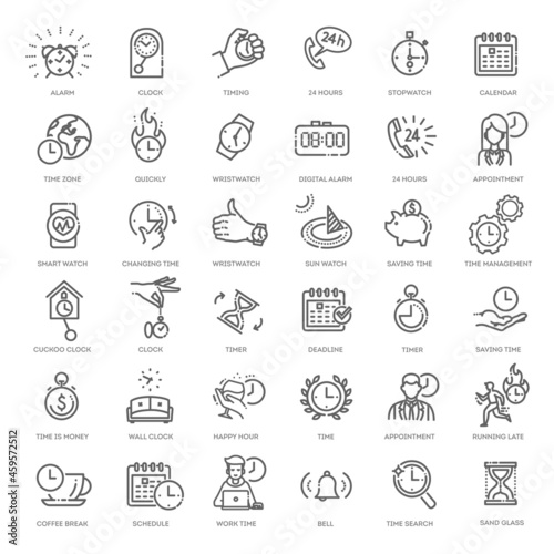 Time - minimal thin line web icon set. Outline icons collection. Simple vector illustration