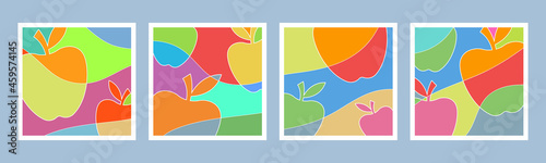 Apple wall art vector set. Abstract colorful design of apple for print. Natural organic art for your dining and living room. Wall decoration art