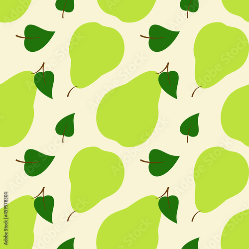 Green pear seamless pattern with leaf, illustration for textiles and wrapping paper