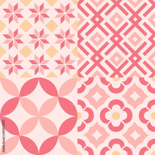 FOUR VINTAGE MOSAIC TILES IN PASTEL PINK COLORS