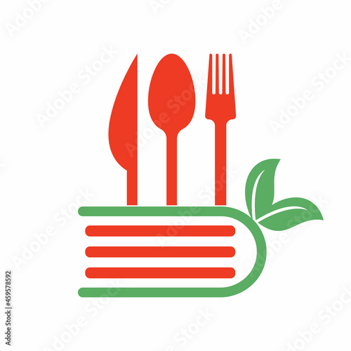 Healthy Food Book Logo Concept Design. Food Recipe Book Concept.