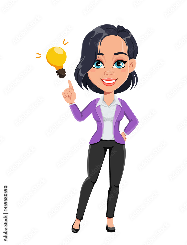 Cartoon character business woman having good idea Cartoon character business woman having good idea