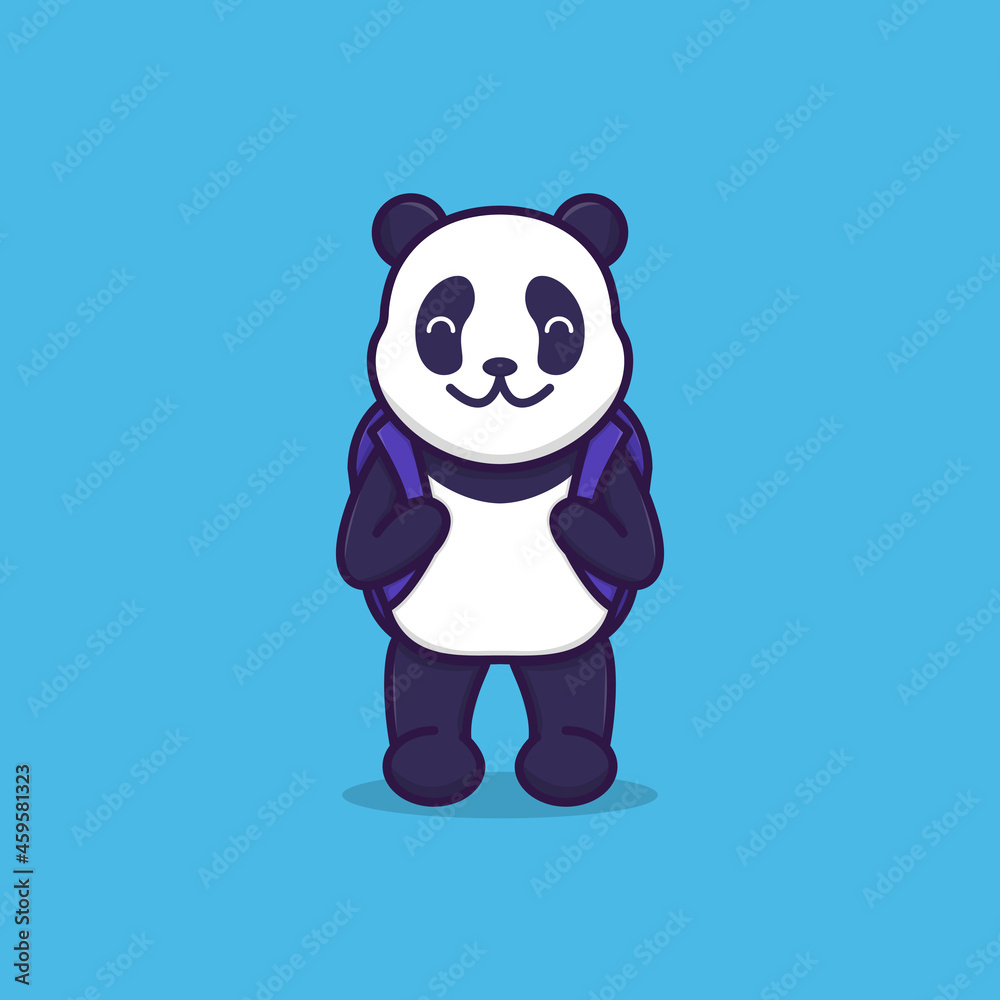 Vector illustration of cute panda going to school. flat design illustration Vector illustration of cute panda going to school. flat design illustration