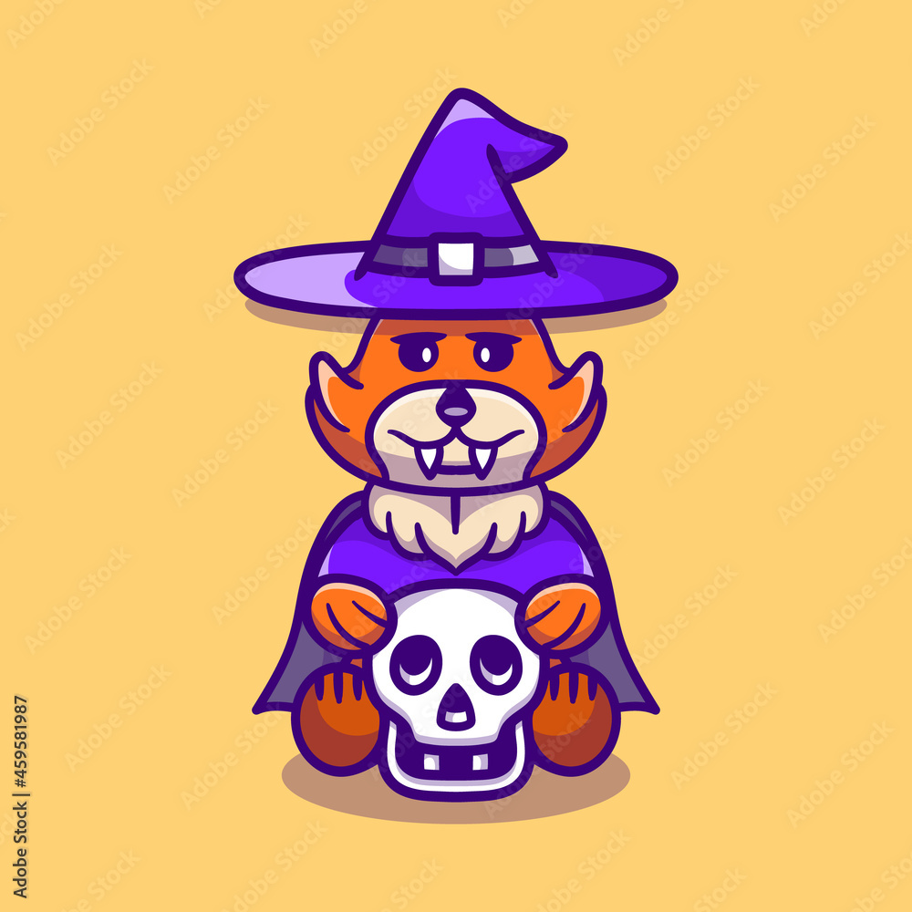 cute witch fox holding skull cute witch fox holding skull