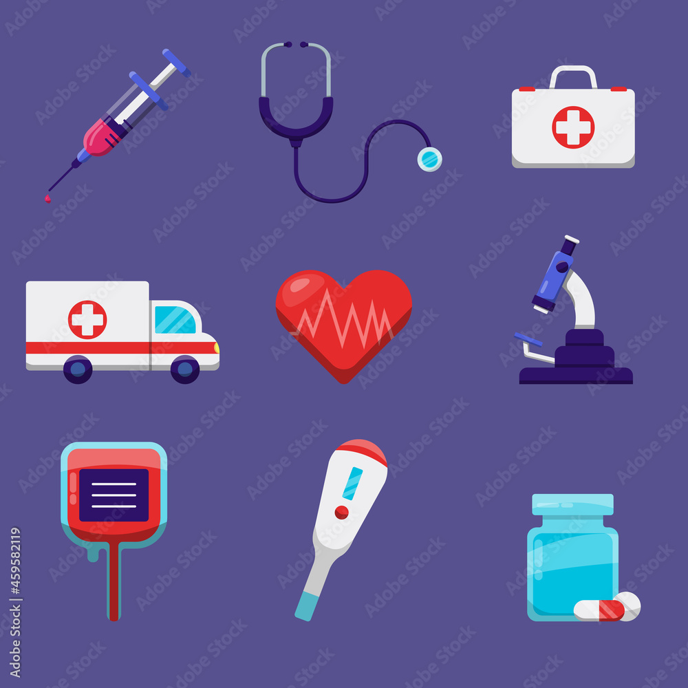 a set of vector illustrations of medical icons with assorted tools a set of vector illustrations of medical icons with assorted tools