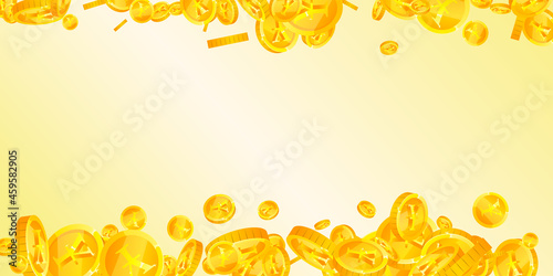 Chinese yuan coins falling. Favorable scattered CNY coins. China money. Memorable jackpot, wealth or success concept. Vector illustration.