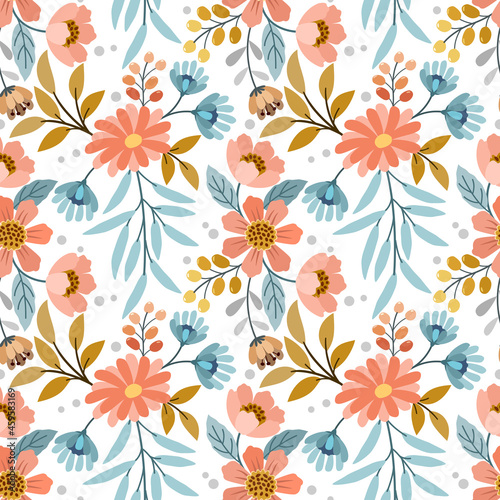 Colorful hand draw flowers seamless pattern for fabric textile wallpaper.