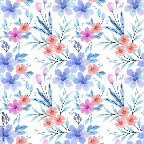 Colorful hand draw flowers seamless pattern for fabric textile wallpaper.