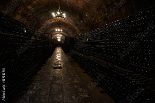 An image of an underground tunnel for aging wine.