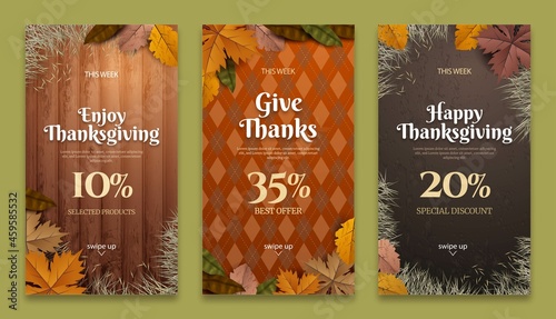 realistic thanksgiving instagram stories collection vector design illustration