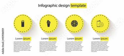 Set Burrito, Ice cream, Pizza and Aluminum can soda and donut. Business infographic template. Vector